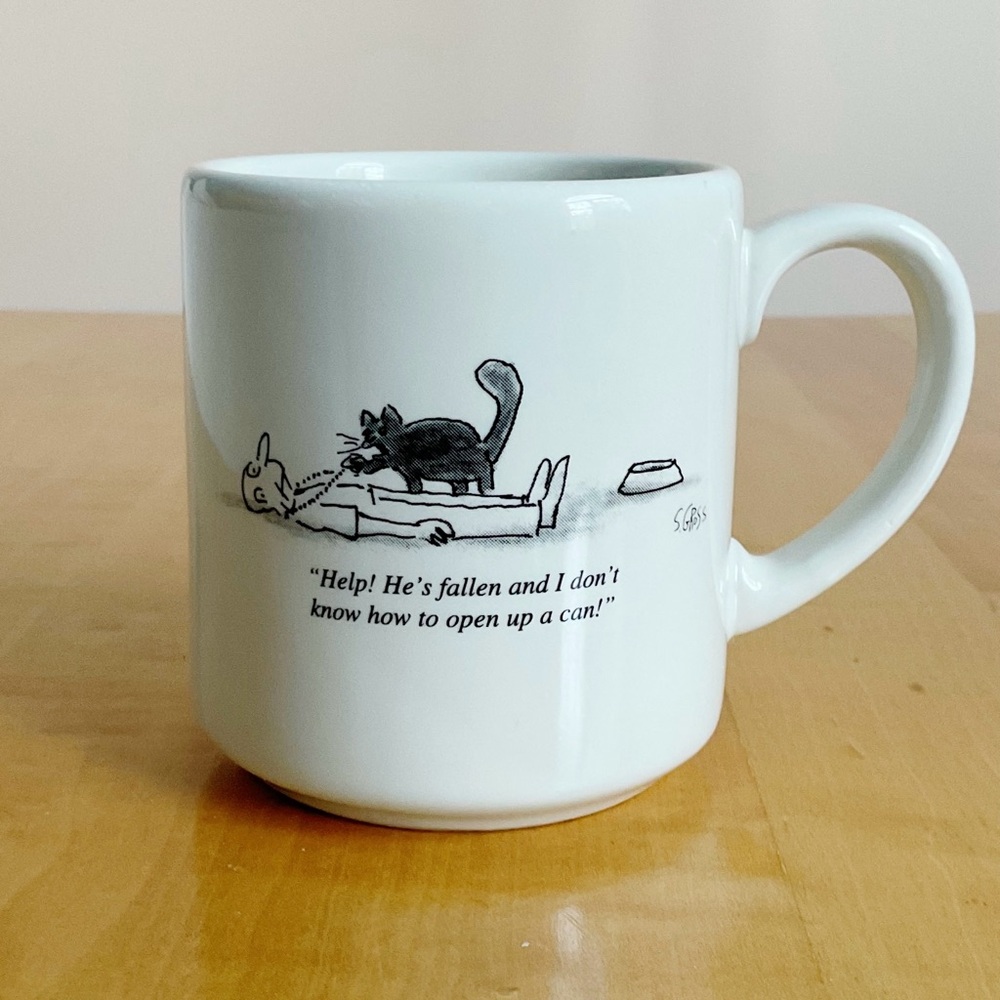 Fishs Eddy Cat Humor Mug S. Gross Cartoon “Help! He’s Fallen” Vintage